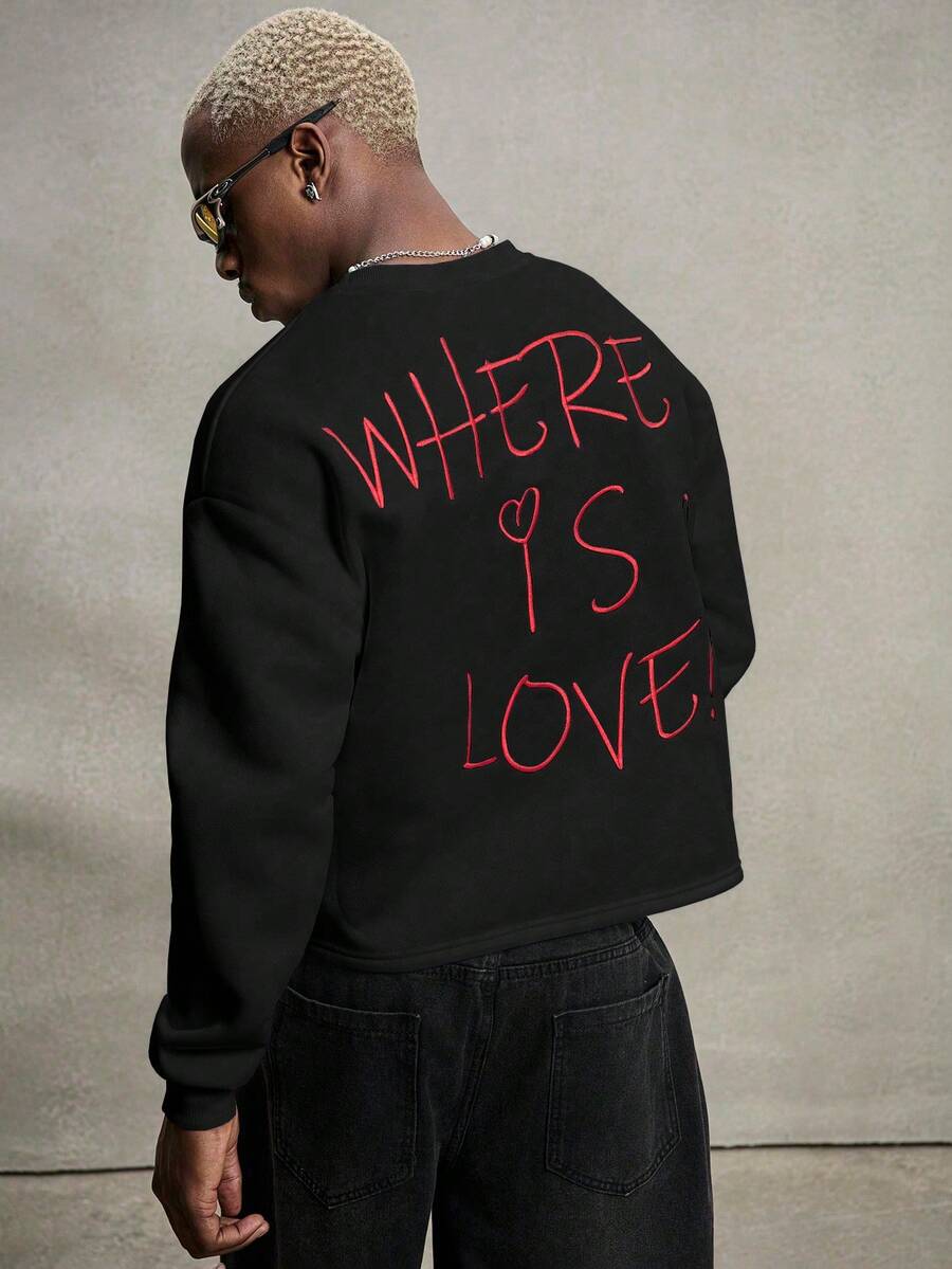 PAVTROS Felpa oversize casual da uomo con grafica "WHERE IS LOVE?", maglietta corta con slogan, stile streetwear, adatta per l'inverno