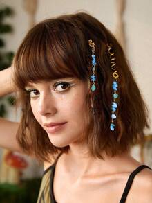 ROMWE Fairycore Assorted Crystal Stone Boho Style Hair Accessories, Suitable For Hair Decoration Hair Clips Claw Clips Hair Claws Hair Slide Hair Barrettes - Blue - View 4