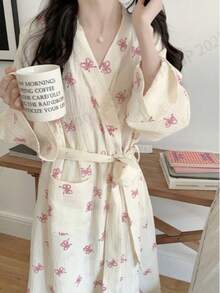 1 Piece Women's New Style Bathrobe, Korean Style Miniature Comfortable Robe, Short Dress, Short Dress, Short Dress - 彩色 - 查看 2