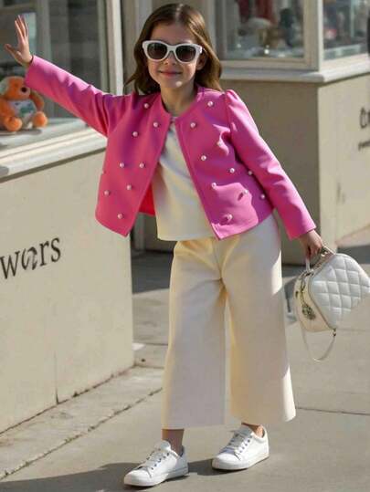 Elladie kids Young Girls Jackets Pink Kids Jacket With Pearl Embellishments – Elegant & Stylish Outerwear For Girls
Girls' Pearl Decorated Pink Coat – Cute And Fashionable Kids' Jacket For Spring & Fall
Pearl Embellished Pink Kids Blazer – Perfect For Special Occasions And Everyday Wear
 Pink Pearl-Studded Jacket For Girls – Lightweight And Comfortable
Girls Pink Jacket With Decorative Pearls – Sophisticated Kids Fashion Outerwear