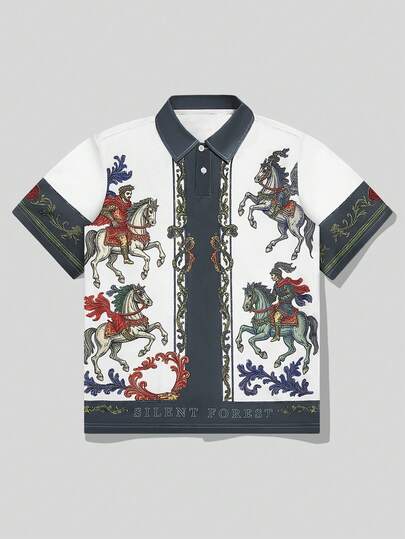 Street Life Polo a maniche corte casual e ampia con stampa Mustang per uomo