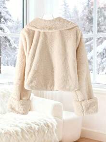 GlowEve 女式仿毛领加厚休闲通勤夹克，秋冬 - 杏色 - 查看 2