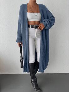 SHEIN Cottnline Women Casual Solid Color Loose Front Cardigan For Autumn/Winter - Blue - View 5