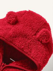 2pcs Baby Girl Hooded Fleece Jacket And Thick Pants Set - Red - View 6