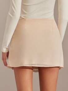 Enchnt 金属褶皱 A 字迷你裙，高腰，修身，百搭 - 淺粉色 - 查看 7