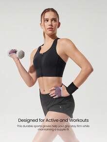 GLOWMODE Grip And Glow Sweat-Wicking Stretchy Non-Slip Rubber Mesh 4-Finger Training Gloves Gym Studio Yoga Workout Dumbbells Active Wear - Purple - View 2