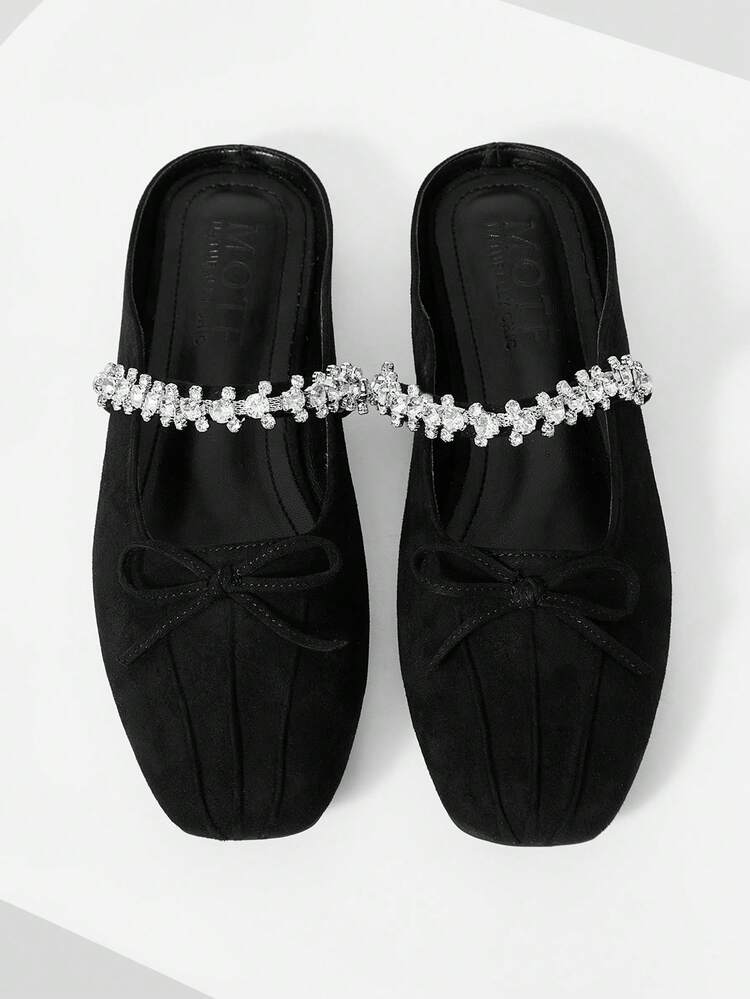 VINTAGE COMFORTABLE CASUAL RHINESTONE DETAIL BOW DECOR FLAT SHOES SPRING SHOES