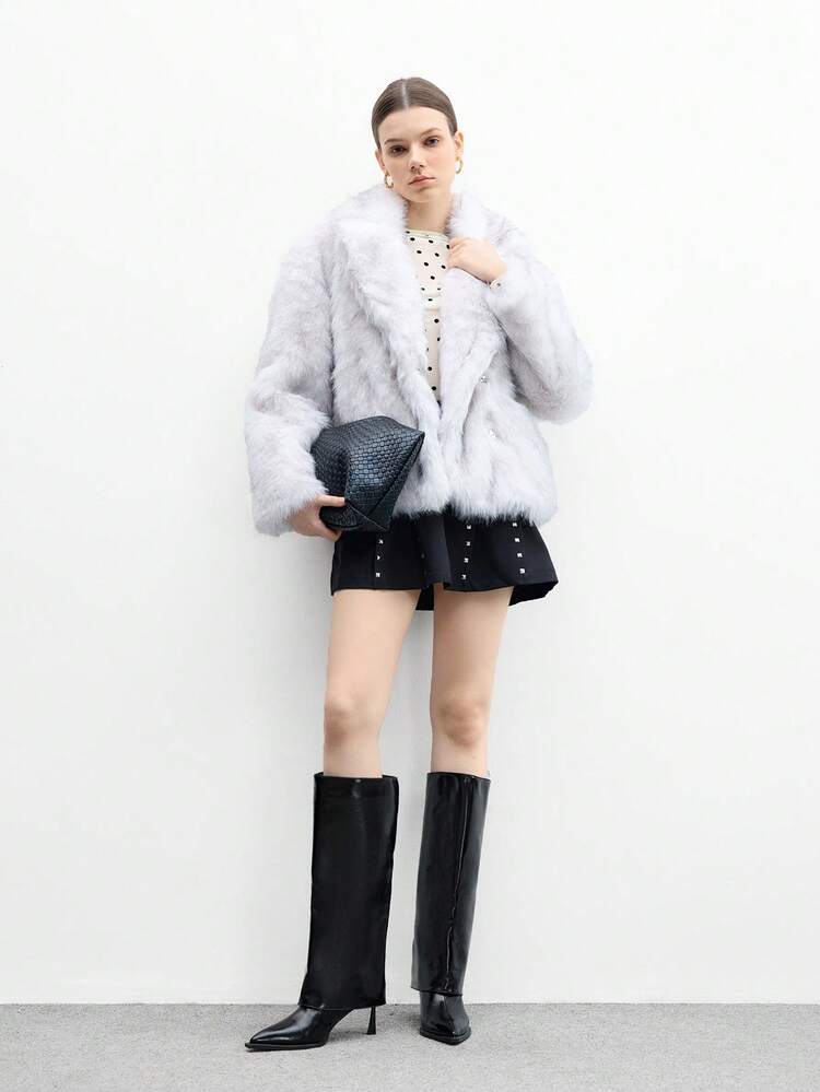 CUCCOO BIZCHIC ​​Glossy Pointed Knee-High Boots | Unique Sculpted Heel | Folded Boot Cuff | Minimalist Women's Boots | 2 Pairs, Premium Faux Leather​​