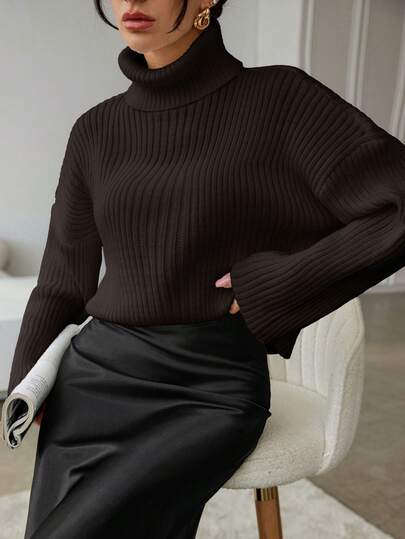 RueChic Women's Ribbed Turtleneck Long Sleeve Pullover Sweater