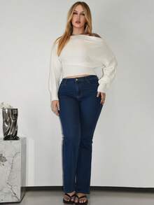 Arliah Beige Floral 3D Oblique Shoulder Loose Spring Knit Pullover, Romantic For Outings, Spring/Autumn/Winter,Off The Shoulder Sweater - White - View 3