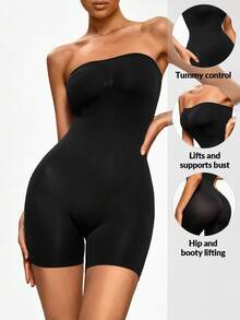SHAPORA 1pc Black Comfortable Minimalist Shapewear Bodysuit - Black - View 1