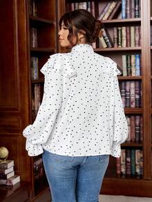 Vionelle Váy dài tay họa tiết chấm bi hình trái tim cỡ lớn của Pháp - trắng - Xem 2