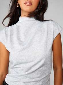 MISSGUIDED 灰色立领盖袖修身上衣休闲基本款 T 恤 - 灰色 - 查看 5