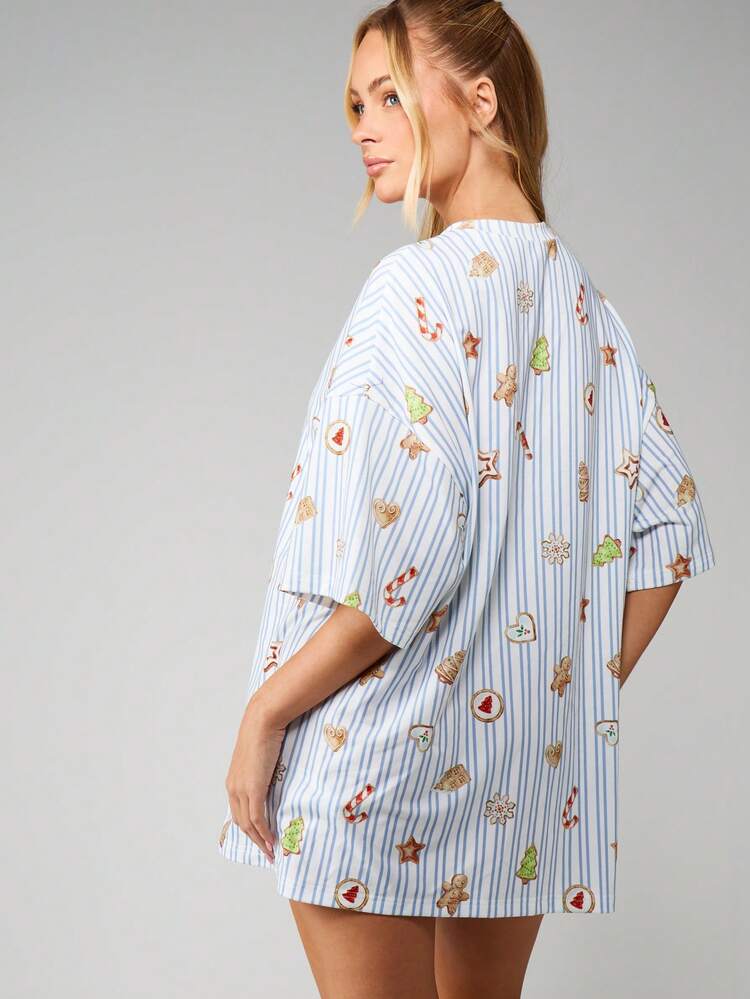 MISSGUIDED Christmas Holiday Oversized Sleep Shirt With Gingerbread Cookie Pattern For Cozy Winter Nights