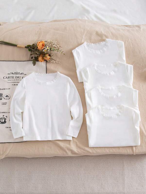 Camisola de malha canelada para meninas, 4 peças, casual e suave para a pele, em marrom escuro, cinza claro, bege rosa, cores damasco, outono/inverno