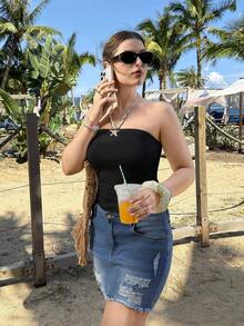 Veykashi 女式黑色抹胸紧身休闲上衣，适合所有季节，可爱，适合夏季和秋季，复古，可爱的夏季上衣，柔软女孩，家居，返校，秋季女装，百搭，乡村，运动 - 彩色 - 查看 7