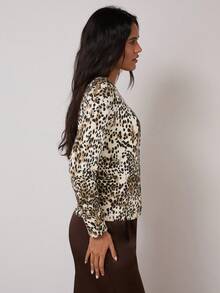 COSMINA Women's Leopard Print Round Neck Long Sleeve Casual Thin Cardigan Animal Cheetah Top,Brown And White Polka Dot,Autumn,Elegant,Everyday - Multicolor - View 5