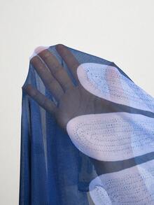 CAJUNI 女士性感海滩度假风格花卉印花侧系带开衩罩衫和裙子套装 - 藍色 - 查看 8