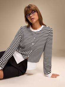 Hanevo Casual Commuter Striped Button Front Jacket, Autumn - Multicolor - View 3