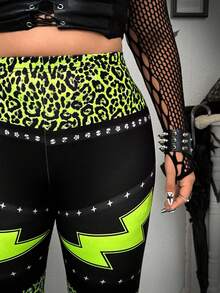 SHEIN Whyspr 大码朋克仿数码印花长款汗衫 - 綠色 - 查看 7