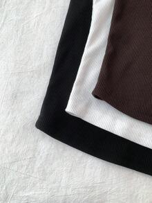 SHEIN 3pcs/Set Teen Girls Solid Color Turtleneck Long Sleeve T-Shirts