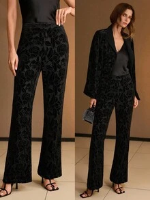 MOTF PREMIUM EMBROIDERY FLARE LEG SUIT PANTS - Black - View 1