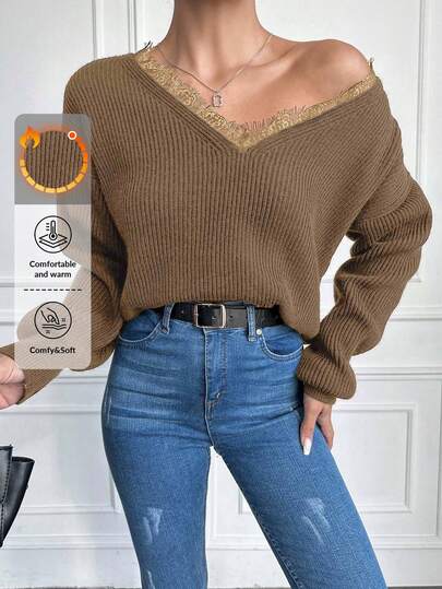 EURMUSE Women V-Neck Simple Pullover Sweater, Casual For Daily Wear