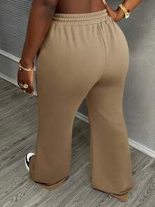 Slaydiva Quần nỉ ống rộng họa tiết sọc cạp chun màu nâu cho nữ - Lạc đà - Xem 2