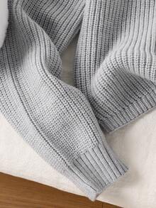 SHEIN Girls Grey Casual Hooded Sweater Top And Knitted Shorts Set, Suitable For Daily Wear, School, Outing, Party, Autumn/Winter - Grey - View 5