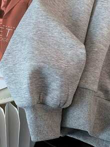 SHEIN 宽松公主领半拉链插肩袖上衣+斜插袋松紧腰休闲裤 - 灰色 - 查看 5