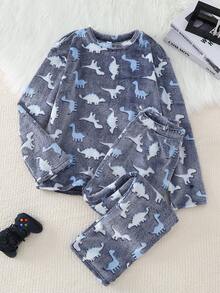 青少年男孩夜光游戏控制器图案羊毛圆领长袖上衣和裤子两件套睡衣套装，适合日常穿着 - 彩色 - 查看 7