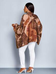 SOLERSUN Damen Große Größen Tropical Muster Neue Einreihige Kurze Bluse mit Fledermausärmeln für Urlaub und Alltag