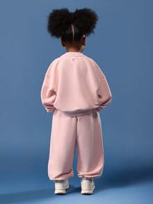 SUMWON Tween Girls Boston Print Hoodie Sweatpants Co-Ord Set Oversized Casual Wear Pink Matching Two Piece Outfit With Drawstring Hood - Apricot - View 2