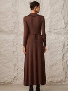 Modelyn Women's Elegant Commuter Solid Color Front Button Long Dress