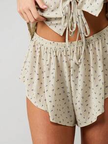 MISSGUIDED Ditsy Floral Tie Front Pajaja 女士睡衣套装休闲吊带背心短裤两件套睡衣 - 黑色 - 查看 5