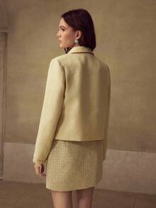 MOTF PREMIUM TWEED CONTRAST LACE OVERCOAT - Yellow - View 2