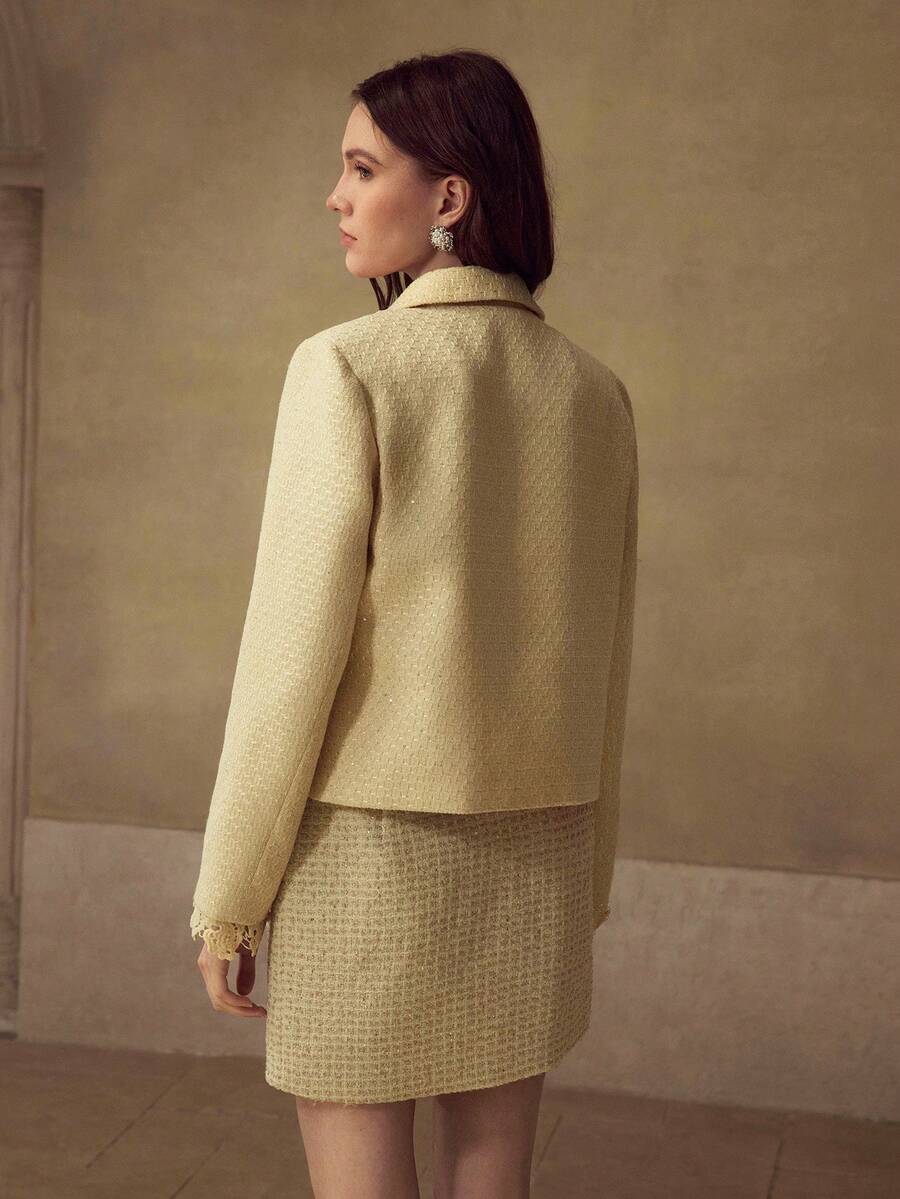 MOTF PREMIUM TWEED CONTRAST LACE OVERCOAT - Yellow - View 2