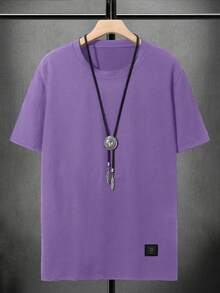 Manfinity Homme 男士字母图案圆领休闲宽松T恤 - 紫色 - 查看 2