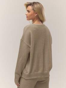 MUSERA Knit Oversized Relaxed '' Knit Crewneck Jumper Old Money Cute Country Cottage Core Back To School Casual For Women Butterscotch Work Spring Sweater - Brown - View 3