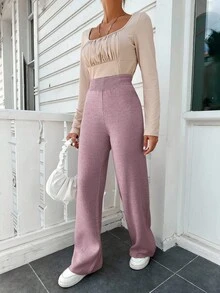 RueChic Solid Wide Leg Sweater Pants - Dusty Pink - View 4