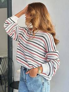 EURMUSE Áo chui đầu vai trễ cổ tròn họa tiết sọc dành cho nữ - Nhiều màu - Xem 7