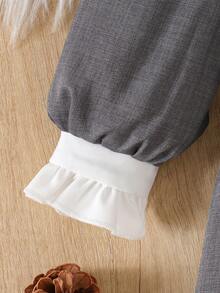 Souflis Souflis Infant/Baby Girl Autumn Long Sleeve Dress, Bowknot Collar Design, Ruffled Lapel, Comfortable Princess Outerwear - Grey - View 6