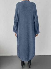 SHEIN Cottnline Women Casual Solid Color Loose Front Cardigan For Autumn/Winter - Blue - View 2