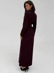 Aloruh Women's Solid Color Shawl Collar Long Sleeve Belted Jacket And Fish Tail Midi Skirt Elegant Suit Set