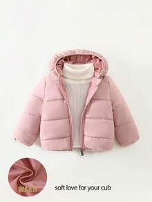 SHEIN Playful Pals Baby Girls 0-3yrs 6Months-3Years Baby Girl Winter For Girl Regular Thickness Coat Casual Style Warmer Hooded Padded Jacket Baby Girl Winter Jackets - Pink - View 7