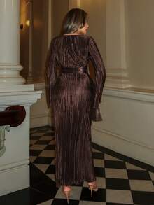 Xyvia مجموعة قطعتين للنساء مع أكمام واسعة، تتكون من تنورة مطوية وحزام، مناسبة للحفلات والعمل/المكتب، للخريف/الشتاء