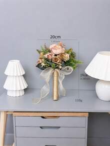 1件新娘伴娘人造玫瑰花束，优雅自然风格，适合婚礼派对摄影装饰、夏季生日礼物、海滩度假、返校季、学校用品、房间装饰 - 杏色 - 查看 8