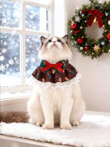 PETSIN 1 件宠物圣诞蕾丝项圈；宠物围兜；猫项圈；狗围兜；蝴蝶结铃铛项圈；宠物配件；宠物用品 - 彩色 - 查看 3