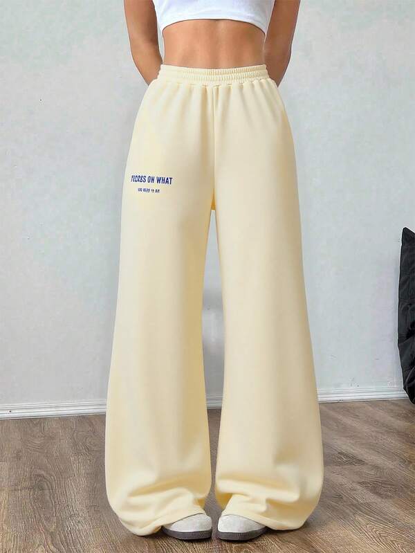 Teens (Girls) Casual Street Chic All-Match Versatile Floral & Letter Print Sweatpants