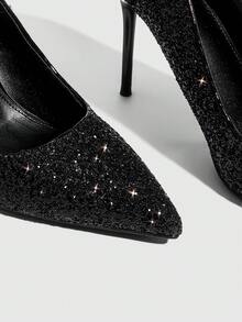 CUCCOO SZL Classic Glitter High Heel Pumps, Wedding Shoes For Christmas - Black - View 11